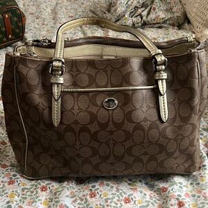 Coach Brown Signature Satchel with Cream Trim
